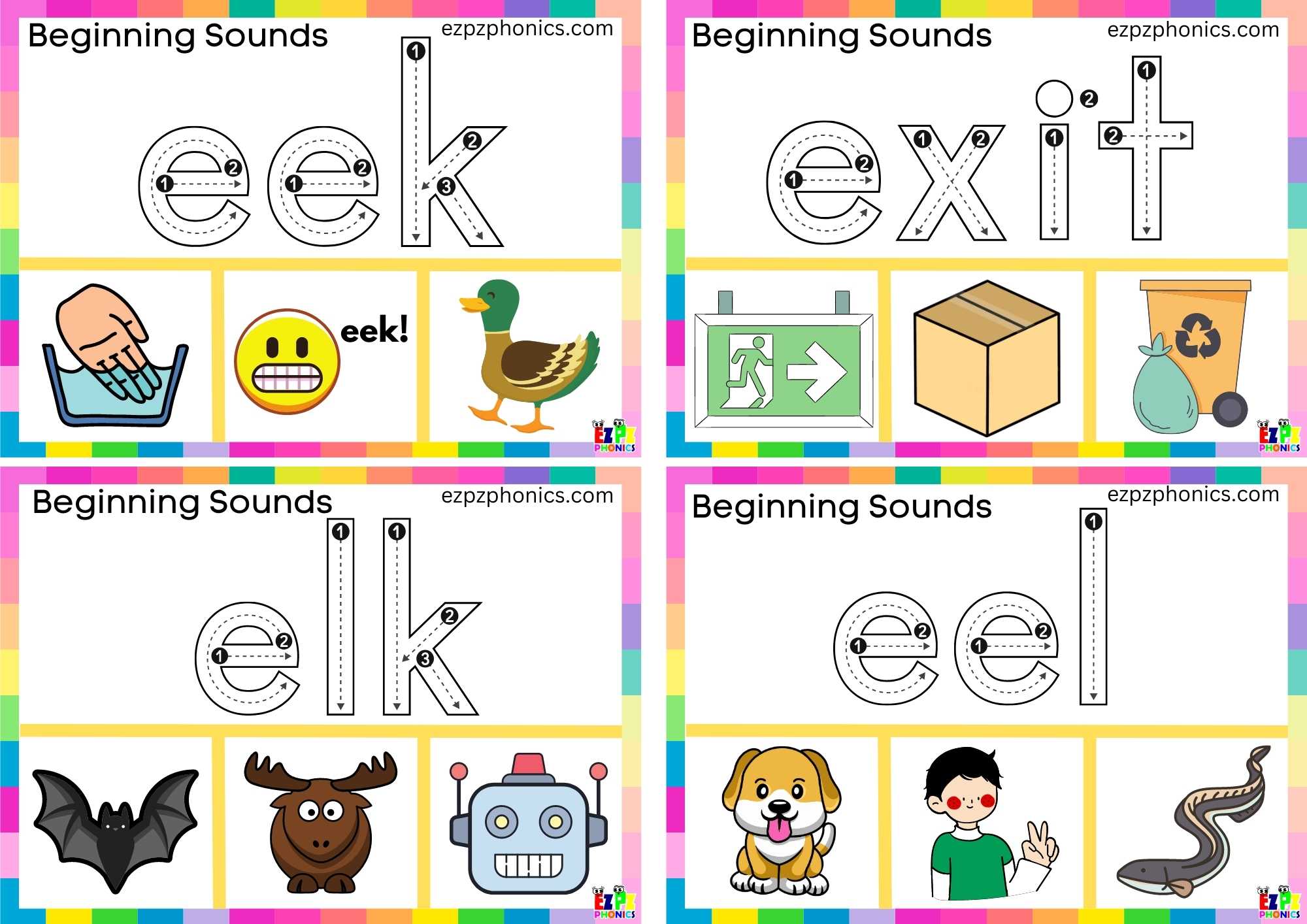 Letter E Trace The Word And Clip The Correct Image Card 2